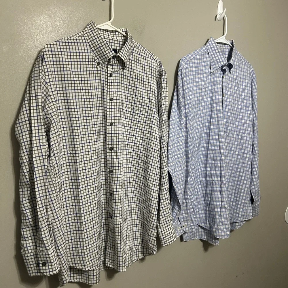 Scott Barber Men's Button Down Shirt XL Blue Orange Check Plaid Bundle 4 Pack